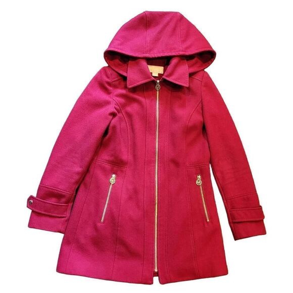 Michael Kors Peacoat Women's 4 Red Wool Zip Removable Hood - Picture 1 of 5
